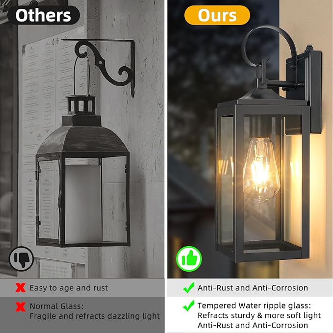 OKELI Dusk to Dawn Outdoor Lighting Fixture Wall Sconce,Front Porch Light,Outdoor Wall Sconces Rust-Proof Light,Garage Waterproof Wall Light(Black, 16")