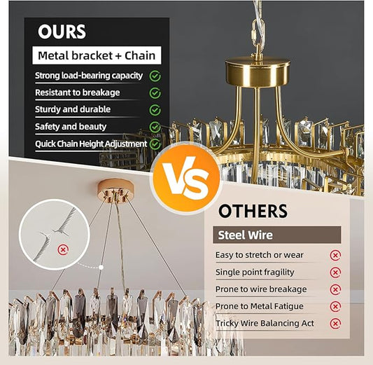 Modern Gold Round Crystal Dining room Chandelier - 19.7'' Luxury Raindrop K9 Crystals Chandeliers,Contemporary 3 Tier Ceiling Light Chandelier for Living room Bedroom Foyer Entryway (Include bulbs)