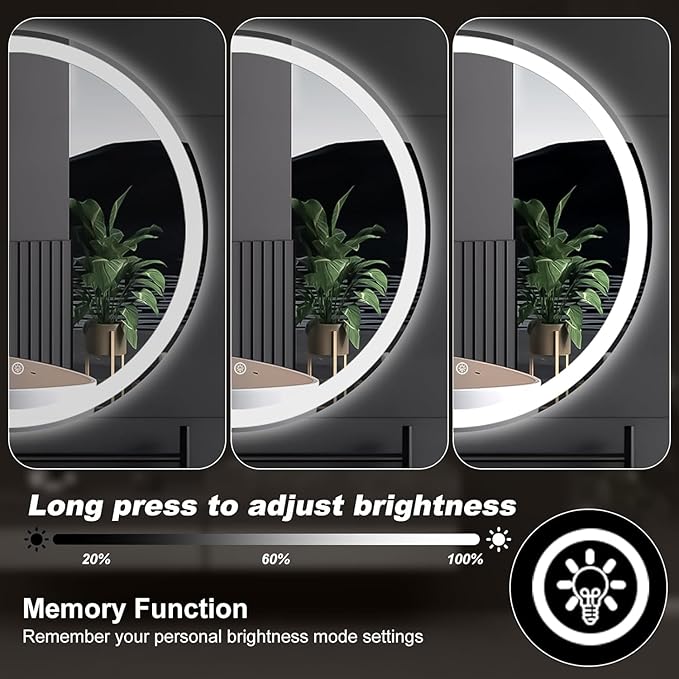 Simple Deluxe Round LED Bathroom Mirror with Lights, Smart Anti-Fog LED Bathroom Mirror with Circular Dual Lights and 3-Color Temperature Memory dimming (30inch)