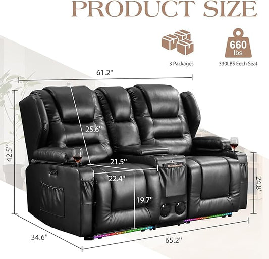 Oprisen Loveseat Power Recliner Sofa Couch Electric Reclining Sofa Chair for Living Room with Multi-Function Console/Cup Holders/LED Ambient Light