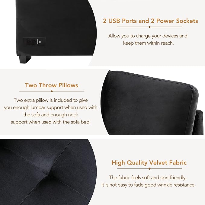 Merax Sofa Bed Sleeper Couch L Shaped Sofa with Storage Ottoman, L-Shape Sectional Couch with Comfortable backrest for Living Room and Small Apartment (Black)