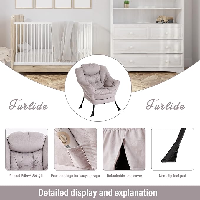 Lazy Chair with Ottoman, Modern Chair with Folding Footrest, Light Grey Accent Chair, Comfortable Reading Chair, Oversized Armchairs for Bedroom, Study, Living Room, Courtyard