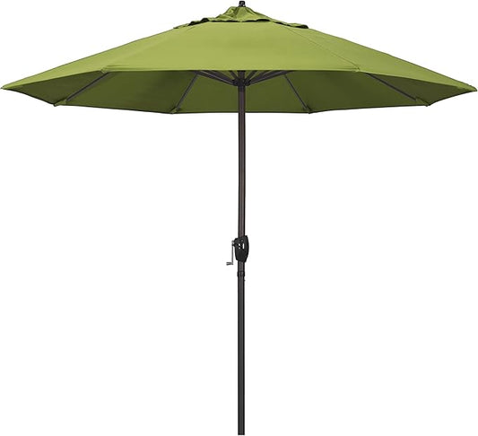 California Umbrella 9' Rd Sunbrella Aluminum Patio Umbrella, Crank Lift, Auto Tilt, Bronze Pole, Macaw