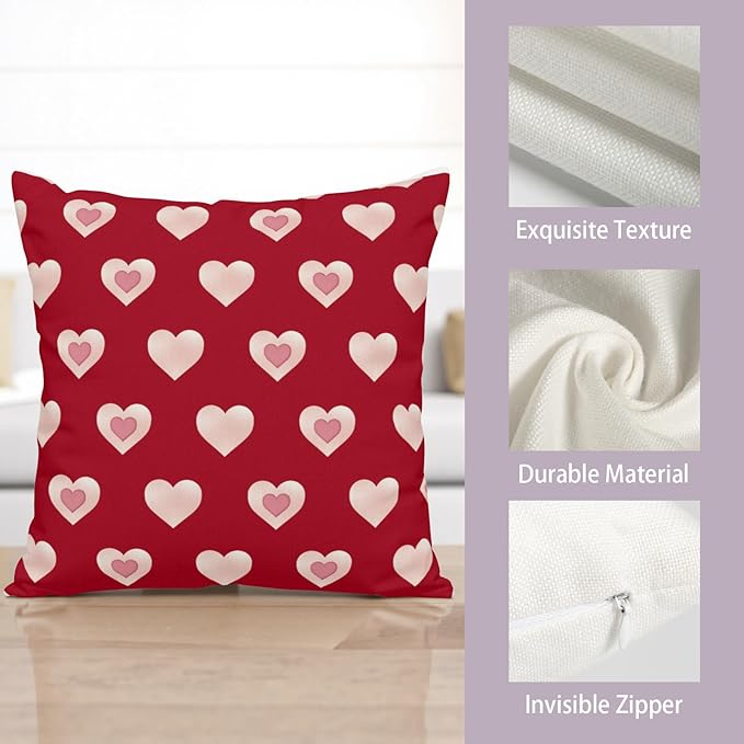 Valentine Day Outdoor Throw Pillow Covers 24x24 Set of 2 Red Pink Heart Pillows Cases Valentines Decorative Cushion Covers for Bed Couch Sofa Living Room