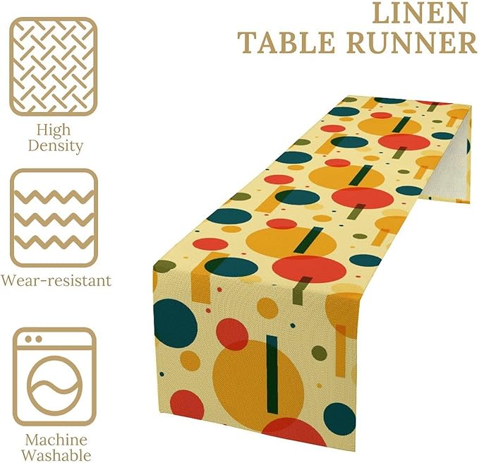 Mid Century Boho Table Runner Modern Colorful Geometric Rustic Farmhouse Dining Table Ruuner Decoration for Kitchen Dining Room 13x60in