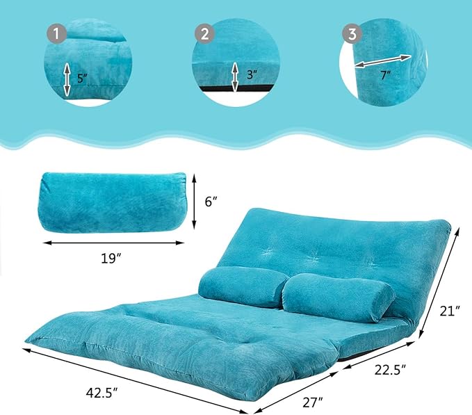 Giantex Adjustable Floor Sofa Couch, Multi-Functional 6-Position Foldable Lazy Sofa Sleeper Bed, Blue, Corduroy, Iron Frame, 70.5" x 42.5" x 7"