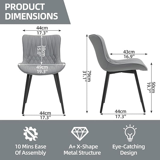 Finnhomy Dining Chairs Set of 2, Mid-Century Modern Upholstered Dining Chairs, Armless Faux Leather Accent Chairs with Backrest, Living Dining Room Chairs with Metal Legs for Dining Room, Light Grey