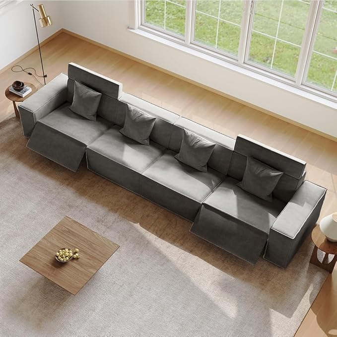 145'' Power Sofa for Living Room, Electric Recliner Sofa, Sofa with Pillows, Sectional Sofas with Recliners, Pet Friendly, Free Combination for Home, Dark Grey