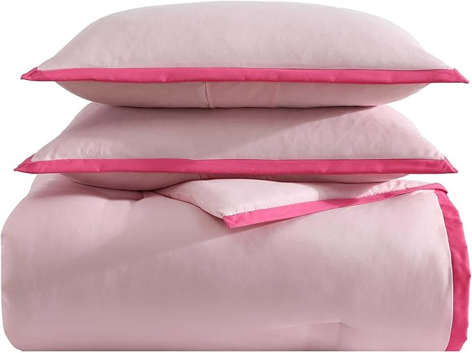 Betsey Johnson - Twin Comforter Set, Bedding Set with Matching Sham & Bonus Soft Throw, Dorm Essentials (Signature Hotel Solid Pink)