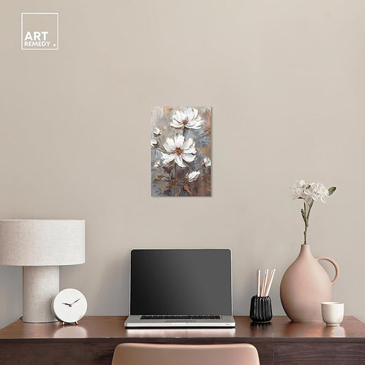 Art Remedy White Textured Flowers Canvas Elegant Floral Wall Art, Gallery Wrapped, 10" x 15"