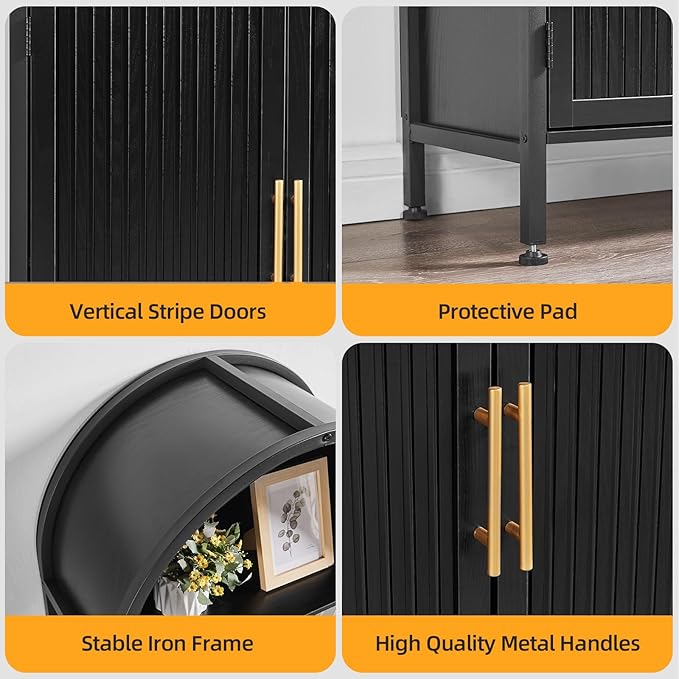 Arched Bookcase Book Shelf with Doors, 5 Tier Display Bookshelf Tall Cabinet with Storage, Industrial Floor Standing Bookshelves Open bookcases for Home Office, Living Room(Black)
