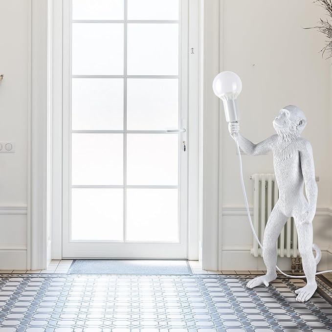 Modern Resin Standing Monkey Table Lamp,Desk Lamp,Animal Lamp,Bedside LED Light for Home Decor,Living Room, Bedroom, Home Office, Kids Room(White-Standing)
