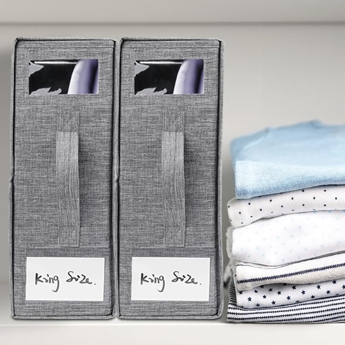 Cosybreeze Bed Sheet Organizers and Storage, Foldable Bed Sheet Set 4 Pack Twin/Full/King/Queen Size Organizing Bedding Container Linen Closet Organizer for Duvet Covers Clothes Towels, Grey