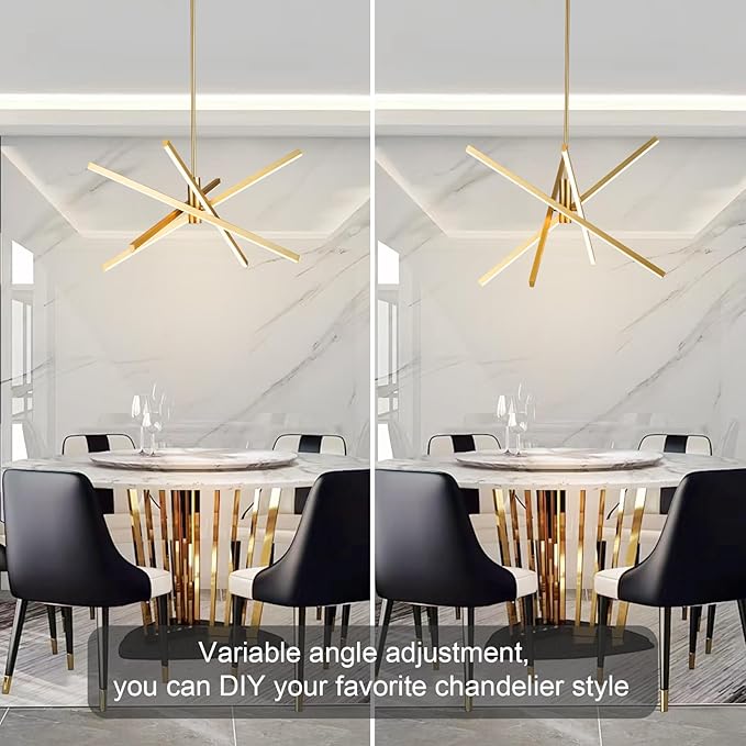 Y'INSP Gold Sputnik Chandeliers Modern LED Linear Chandelier Light 4 Light Pendant Light for Dining Room Foyer Kitchen Island Bedroom Living Room Gold Sputnik Light Fixture