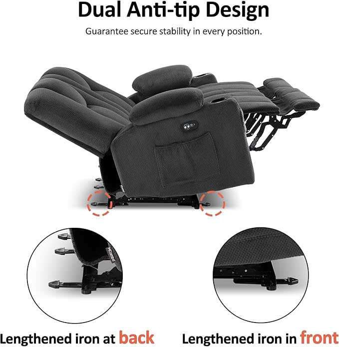 MCombo Zero Gravity Loveseat Power Reclining Sofa with Console, Heat and Vibration Massage, Recliner Couch for Living Room, Fabric 6035SET (Grey, Loveseat)