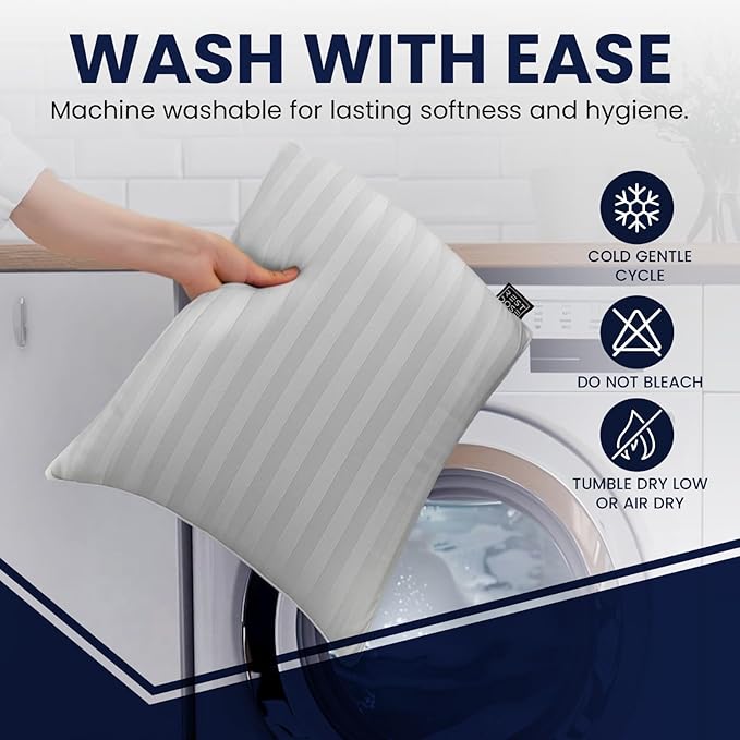 Bed Pillows for Sleeping, Set of 2 – Cooling, Hotel Quality with Soft Down Alternative Fill for Back, Stomach & Side Sleepers | White Striped King