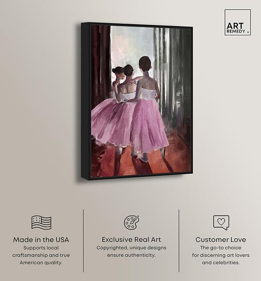 Art Remedy Little Girls Ballerinas Canvas Classic Vintage Wall Art, Black Frame, 30" x 45"