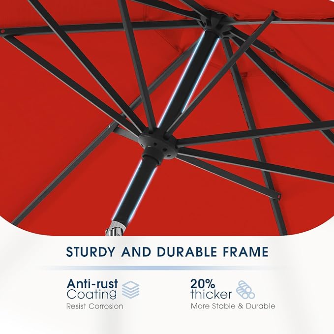 wikiwiki 7.5FT Patio Umbrella with Base, Outdoor Umbrellas with Base Included, 6 Sturdy Ribs, Waterproof Fade Resistant POLYESTER DTY Canopy for Deck, Lawn, Garden, Backyard & Pool, Red