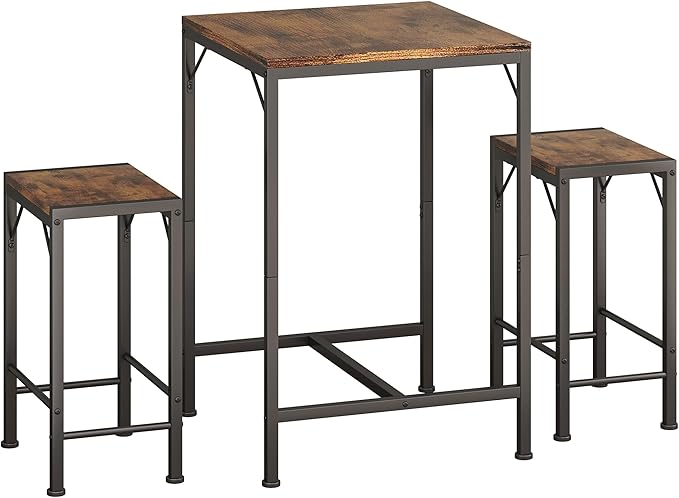 Homeiju Bar Table and Chairs Set, Square Bar Table with 2 Stools, Space-Saving Dining Pub Set for 2, Perfect for Kitchen, Breakfast Nook, Living Room & Small Spaces