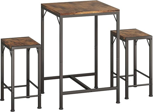 Homeiju Bar Table and Chairs Set, Square Bar Table with 2 Stools, Space-Saving Dining Pub Set for 2, Perfect for Kitchen, Breakfast Nook, Living Room & Small Spaces