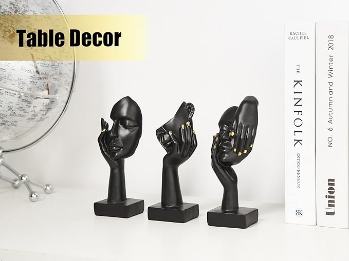 Black Thinker Statues Sculptures for Home Decor, Modern Shelf Decor Accents Bookshelf Decorative Objects, Table Decorations for Living Room Bedroom Office