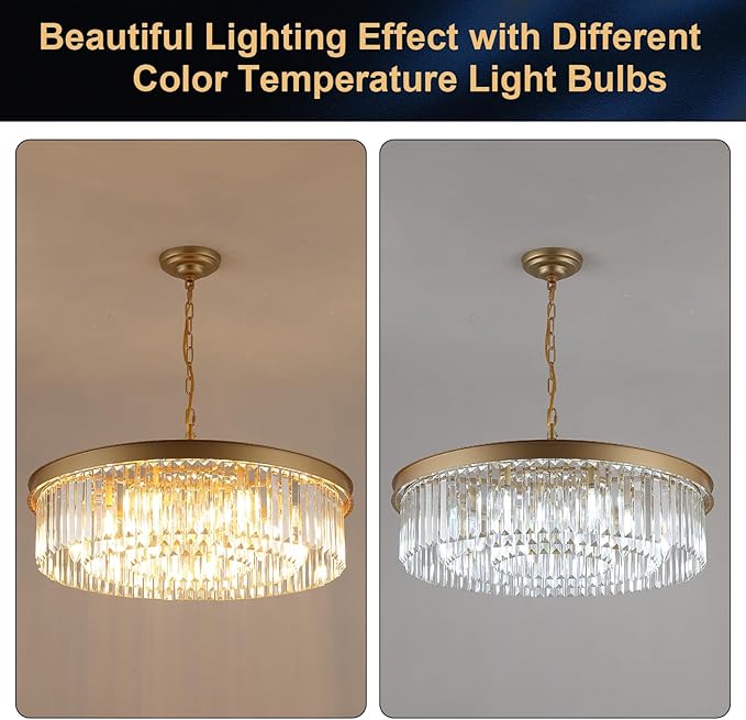 Gold Crystal Chandeliers 30" Modern Round Chandelier 12-Lights 3-Tier Crystal Ceiling Chandelier Light Fixture Brass Luxury Crystals Chandeliers for Dining Room High Ceilings Entryway Foyer