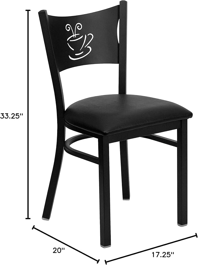 Flash Furniture HERCULES Series Black Coffee Back Metal Restaurant Chair - Mahogany Wood Seat