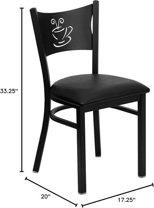 Flash Furniture HERCULES Series Black Coffee Back Metal Restaurant Chair - Mahogany Wood Seat