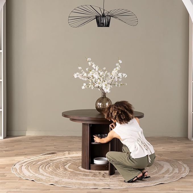 Transformer Table - Solid Wood Extendable Round Dining Table Set with Bench and 4 Chairs, Seats 4-10, Extendable Round Dining Set, Dark Brown (Table + Bench + 4 Chairs)