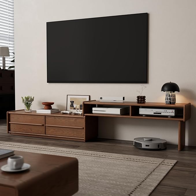 Solid Wood TV Stand for TVs up to 65 Inch，extendable tv Stand with Storage and Shelf for Living Room, Bedroom, Offic,Entertainment Center (Walnut)