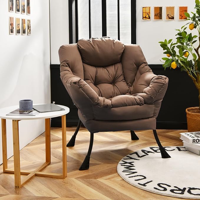 GORELAX Modern Lazy Chair,Upholstered Lounge Accent Chair, Single Leisure Sofa Chair with Armrests & Side Pocket, Comfy Reading Chair for Bedroom, Living Room, Dorm Room (Brown)