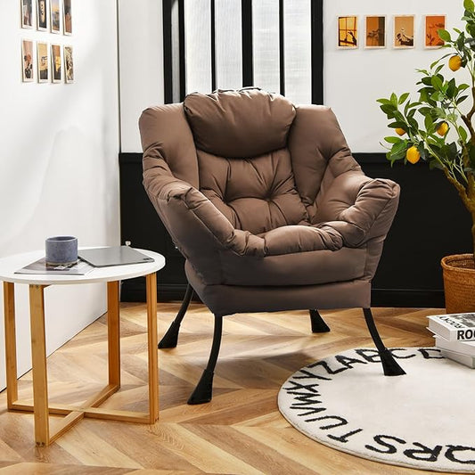 GORELAX Modern Lazy Chair,Upholstered Lounge Accent Chair, Single Leisure Sofa Chair with Armrests & Side Pocket, Comfy Reading Chair for Bedroom, Living Room, Dorm Room (Brown)