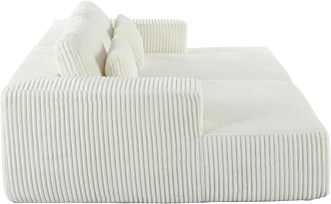 86-Inch Fluffy Corduroy Boneless Sleeper Daybed Loveseat Double Recliner Chaise Lounge Sofa Couches, Floor Cloud Sofa Chaise W/4 Pillows for Home Apartment Living Room