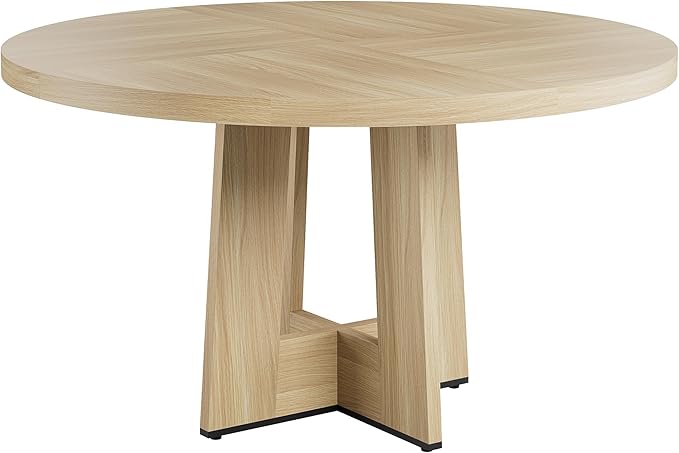 IDEALHOUSE 47" Round Dining Table, Kitchen Table for 4-6 People, Circle Tables with Sturdy Pedestal Base, Space Saving Dinning Room Furniture for Living Room, Kitchen, Apartment, Natural