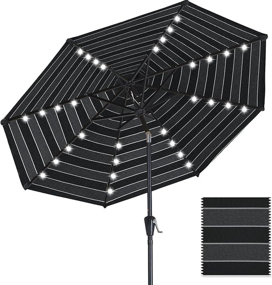 ABCCANOPY OLEFIN® 5-Year No Fading Patio Umbrella with Solar Lights (Black&Gray Stripe)