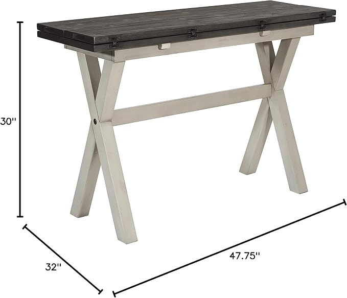 OSP Home Furnishings Kristen Flip-Top Expanding Desk to Dining Table, Charcoal Finish