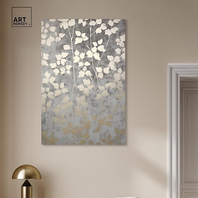 Art Remedy Silvery Gray Garden Canvas Elegant Floral Wall Art, Gallery Wrapped, 30" x 45"