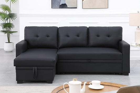 Ball & Cast L-Shape Reversible Sectional Sleeper Sofa Bed 4 in 1 Pull Out Couch with Storage Chaise & Removable Back Cushions,Convertible Sleeper Corner Couch Pull-Out Sofa Bed for Living Room,Office