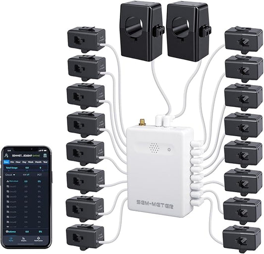 Smart Home Energy Monitor with 16 50A Circuit Level Sensors, Real-Time Power Usage & Electricity Cost Tracking, Ideal for Rental Homes & Shared Apartments, App History, Compatible with Home Assistant