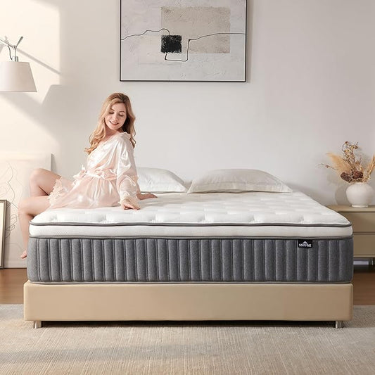 10 Inch Queen Size Hybrid Mattress with Gel Memory Foam and Individual Pocketed Coils for Motion Isolation & Edge Support, Medium Firmness for Pressure Relief, CertiPUR-US Certified,in a Box