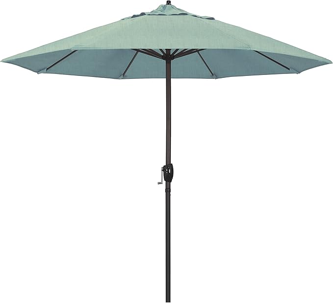 California Umbrella 12-Year Protection 9-Ft Outdoor Patio Umbrella, Sunbrella Fade-Resistant Acrylic Fabric, Auto Tilt and Crank, Heavy-Duty Aluminum Frame/ Reinforced Ribs, Bronze Pole, Spa