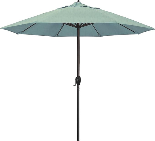 California Umbrella 12-Year Protection 9-Ft Outdoor Patio Umbrella, Sunbrella Fade-Resistant Acrylic Fabric, Auto Tilt and Crank, Heavy-Duty Aluminum Frame/ Reinforced Ribs, Bronze Pole, Spa