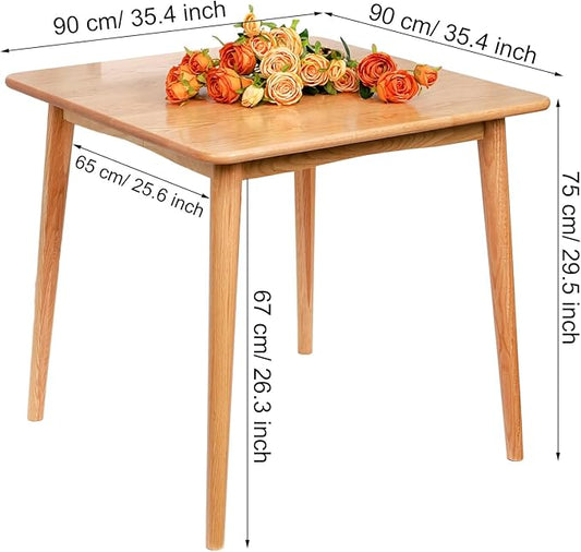 Square Dining Table, Solid Wood Kitchen Table for Small Space, Mid Century Small Kitchen Tables for Island with Natural Oak Wood, 35.4”D x 35.4" W x 29.5" H