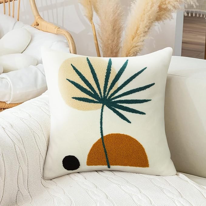 Merrycolor Boho Throw Pillow Covers 18 X 18 Textured Mid Century Modern Throw Pillow Covers Abstract Bohemian Aesthetic Decorative Pillows for Couch Bed Sofa Living Room 1PC