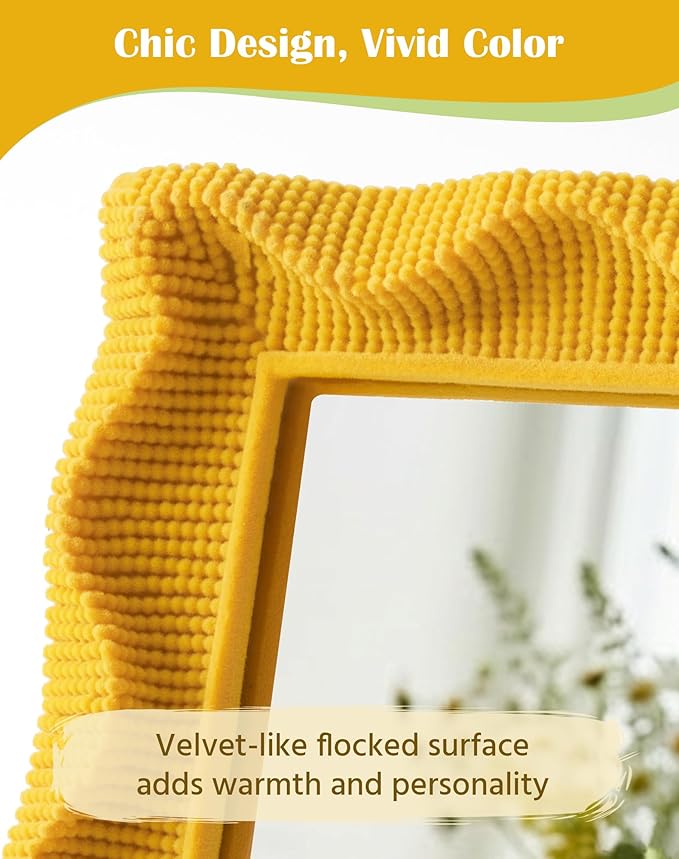 Decorative Wall Mirror for Small Apartment Decor Aesthetic, with Soft Velvet-Like Touch, 7.5x5.7 Cute Bedroom Mirror with Stand for Table Gallery Wall Art, Modern Room Decor (Yellow-Orange)