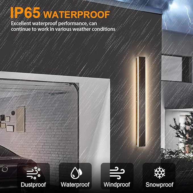 Long Modern LED Wall Light, 47-Inch Dimmable Linear Sconce, Black Waterproof IP65 Outdoor House Light Wall Mount, Lighting Fixture for Garage, Porch, Balcony Visit The Store
