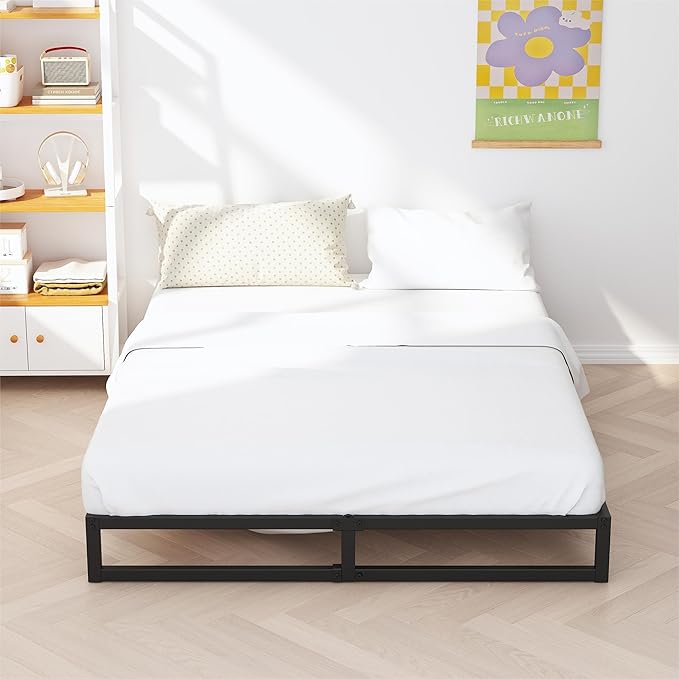 5 Inch Bed Frame Full Metal Platform Mattress Foundation with Steel Slat Support, No Box Spring Needed, Easy Assembly, Black