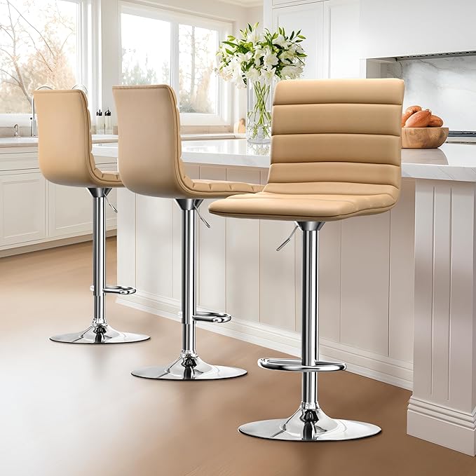 NicBex Swivel Bar Stools Modern PU Leather Adjustable Barstools, Kitchen Island Counter Bar Stools Set of 2, (Sand Color)