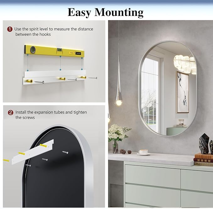 Oval Mirror, 40"30" Silver Bathroom Vanity Mirror, Wall Mount for Entryway, Living Room, Hangs Vertical or Horizontal