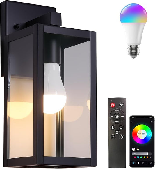 Outdoor Wall Light with Smart Bulb Exterior Lighting Fixtures Waterproof Porch Lights Outdoor Anti-Rust Wall Lantern with Clear Glass Outside Lights for House Front Door Sconce Light